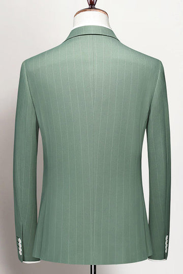 Grama Verde Lapela Notched Listrado 3 Peças Homens Ternos Formais